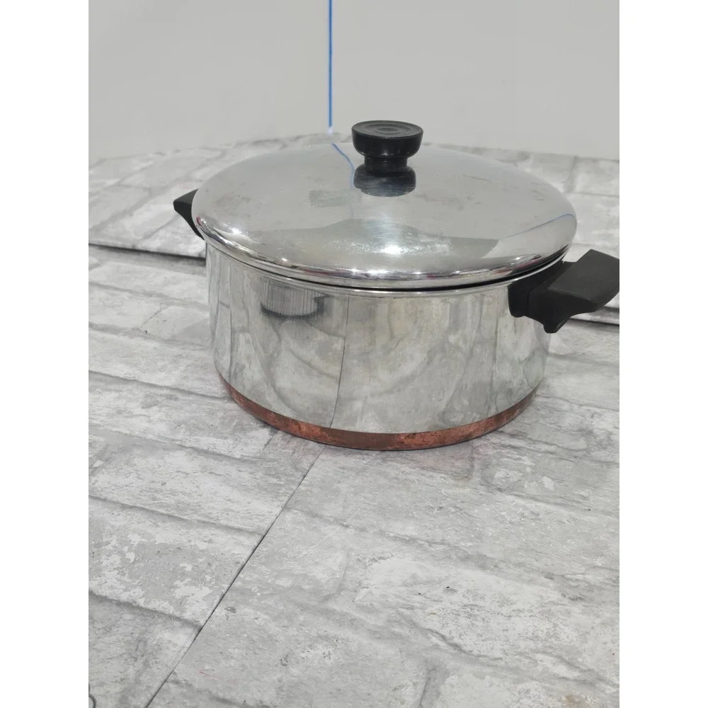 VTG 4 Piece 1960s Revere‎ Ware 1801 Copper Bottom 6QT & 4 1/2QT Stock Pot w/lids